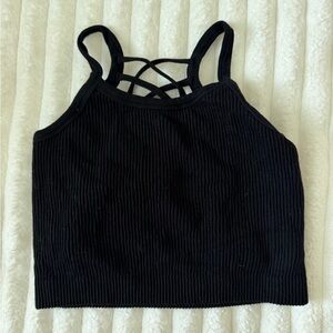 Kimberly C Black Strappy Ribbed Crop Tank Top - Women